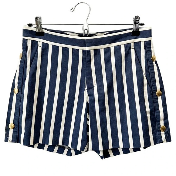 Banana Republic Ryan Shorts Blue White Stripes Gold Buttons Size 0 - Picture 1 of 14
